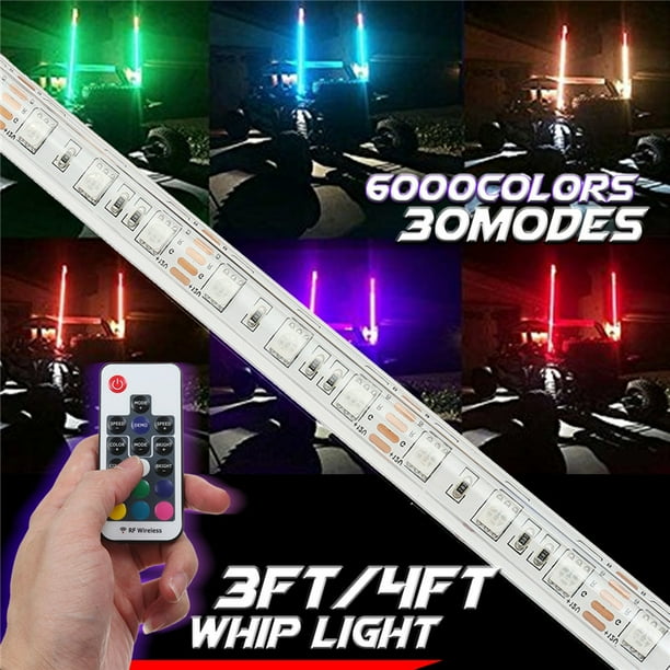 2PCS 3ft Lighted Antenna LED Whip Light Flag for ATV Polaris RZR 4 Wheeler UTV